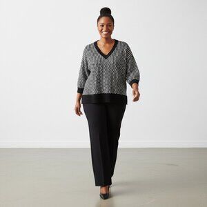 Philosophy Houndstooth V-Neck Knit Sweater Black & White Womens Size 2X